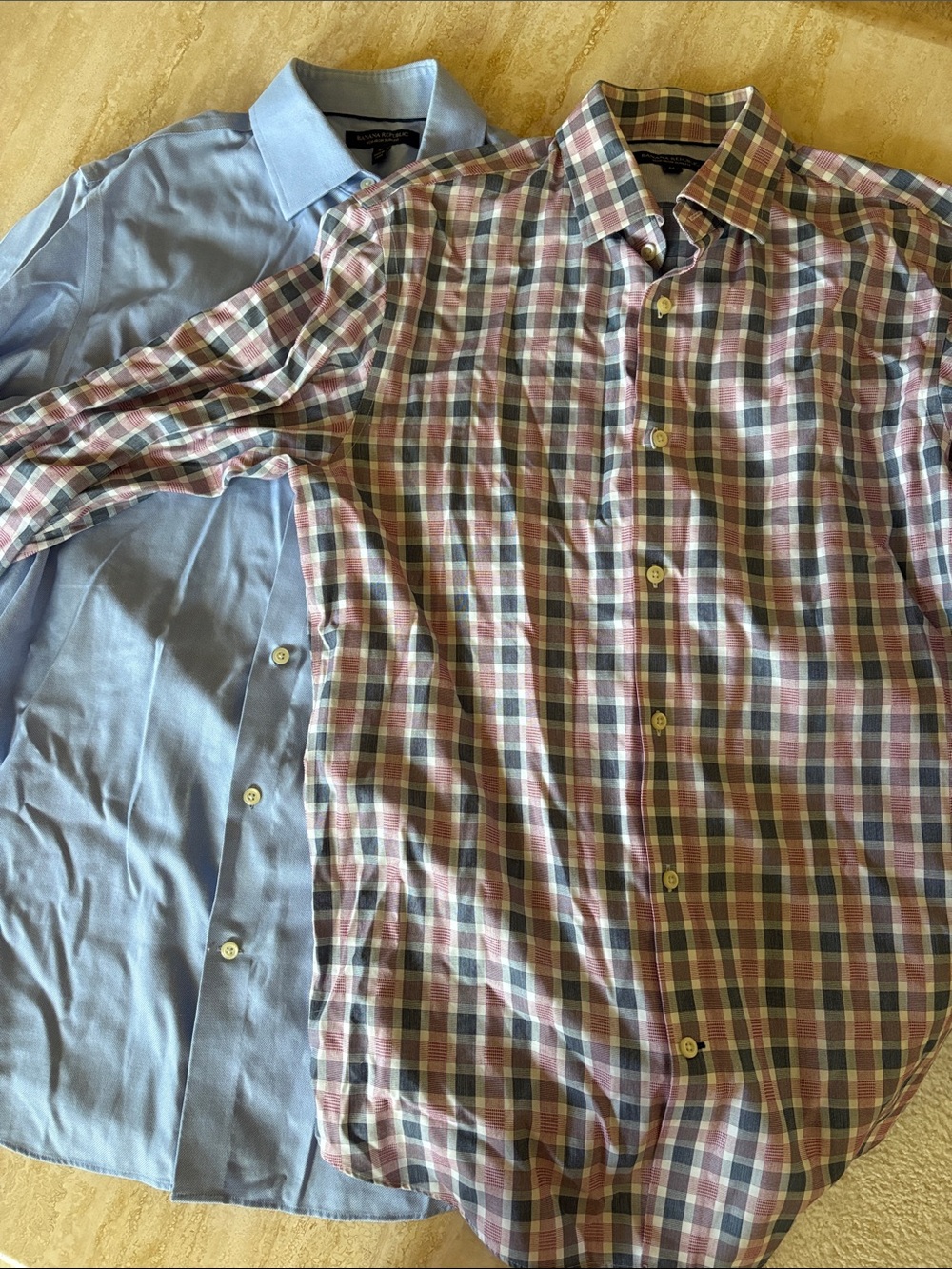 Set of 2 Banana Republic Men's Blue and Pink Check Dress Shirt Duo Size M - Picture 7 of 9